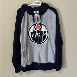 NHL Gray and Blue Edmonton Oilers Zip-Up Hoodie Large Logo Size XL